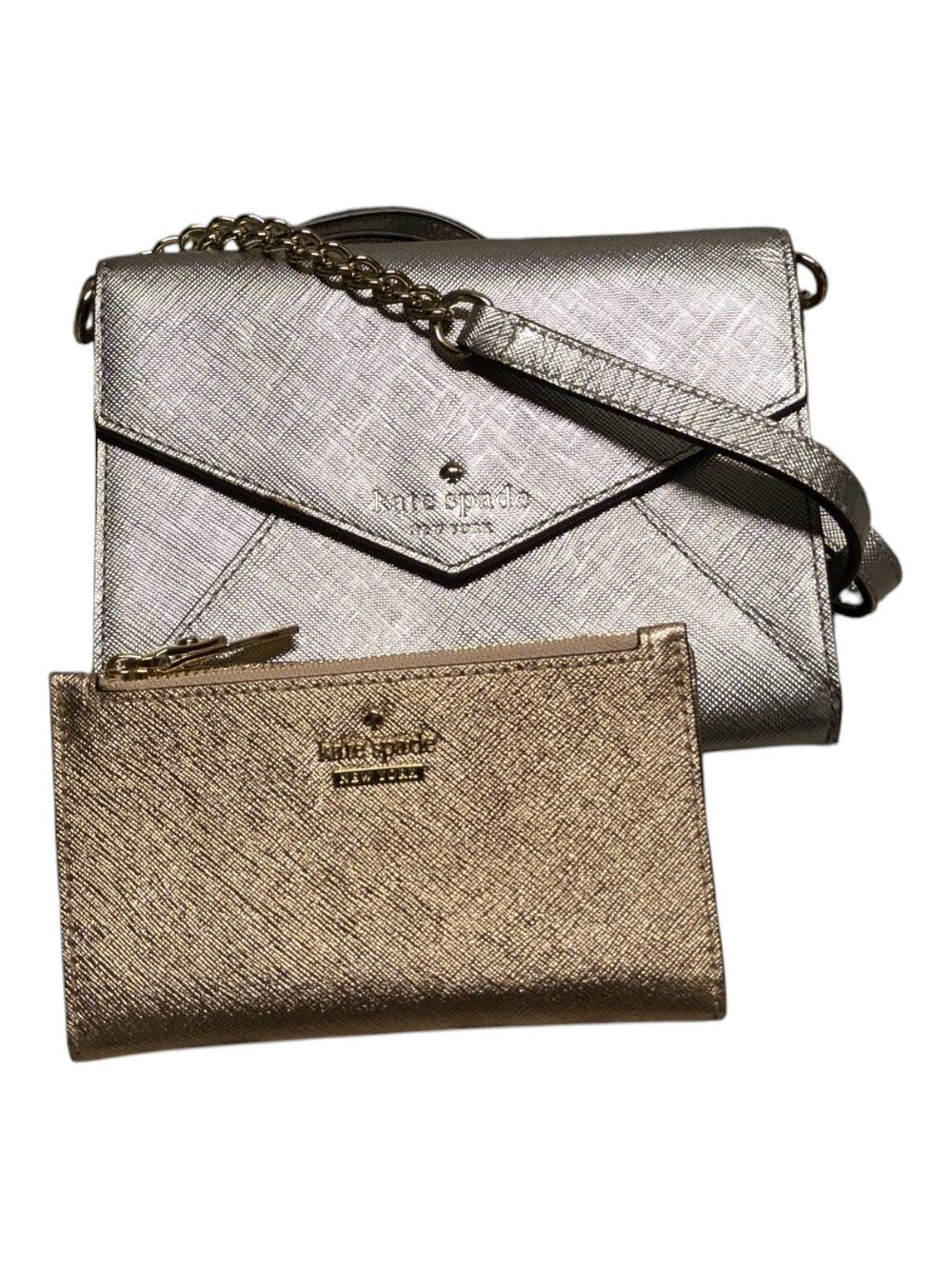 Kate Spade Wristlet Purse Crossbody Metallic Envelope Gold Silver Bundle